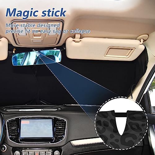 Black Leopard Car Windshield Sun Shade Foldable Animal Skin Print Sunshade Front Window Visor Protector Blocks UV Rays Heat Keep Vehicle Cool (59 x 30 in)
