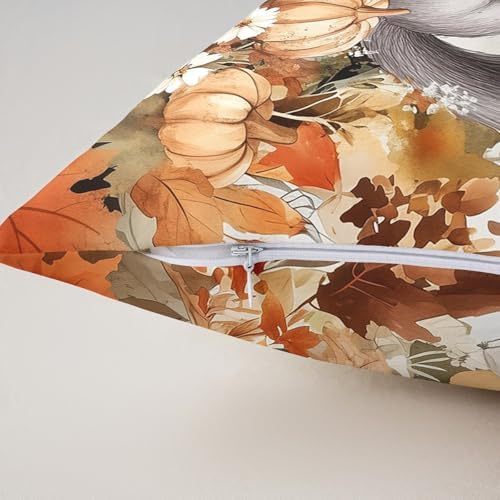 Squirrel Double Sides Print Pillow Covers,Rustic Autumn Maple Leaves Pumpkin Throw Pillow Case Covers,Fall Thanksgiving Day Natural Cute Animal Cushion Covers,2 Pack 24"x 24" - Image 5