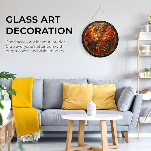 Stained Glass Window Hanging, Phoenix Dragon Suncatcher Diamond Glass Panel Landscape Sun Catchers Decor for Birthday for Women, Men, Wife, Aunt, and Mom 7.8 in - Image 5