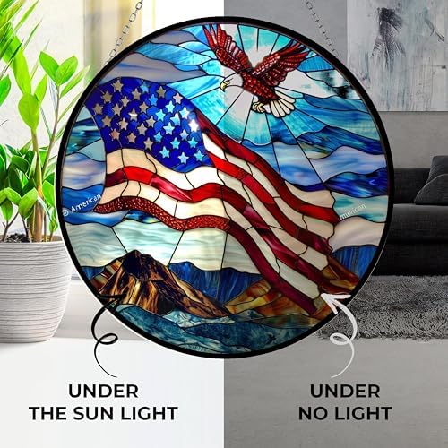 American Flag Stained Glass Window Hanging,Hummingbird Sun Catchers Indoor Window Decor, Stained Glass Suncatcher Gifts for Mother, Father - Image 4