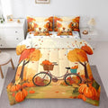 Erosebridal Bicycle Bed in a Bag 7 Piece,Thanksgiving Pumpkin Bedding Sets Maple Leaves Country Farmhouse Autumn Decor Queen Size Sheet Sets with Comforter,Flat Sheet,Fitted Sheet,Pillowcases by Erosebridal