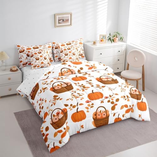 Erosebridal Thanksgiving Fall Harvest Queen Comforter Set 7 Piece,Farm Sunflower Pumpkin Bed in A Bag Rustic Farmhouse Maple Leaf Bedding Set Autumn Orange Brown Sheet Set with Comforter - Image 3