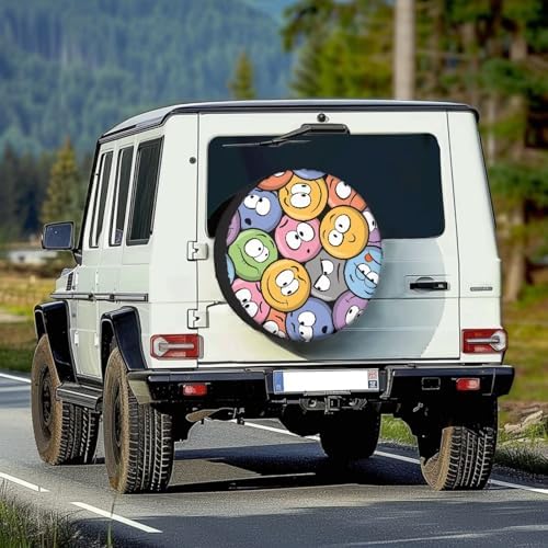Funny Printed Spare Tire Cover, Dust-Proof Wheel Cover with Emoticons Fit for Truck, Trailer, RV, SUV, Camper and Most Vehicles, Accessories 14" for Tire Diameter 23.6"-27.5"