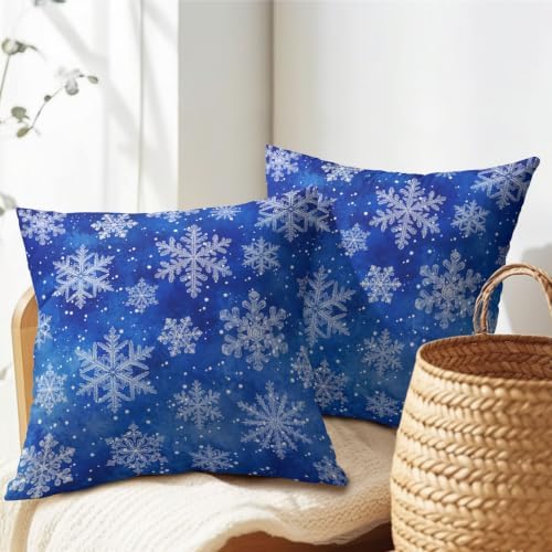 Winter Blue Throw Pillow Covers 18x18 Set of 2 Snowflake Christmas - Image 7