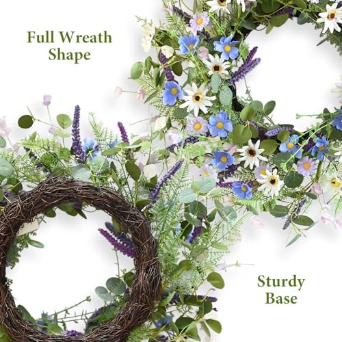 24 Inch Fall Wreath for Front Door Full Artificial Daisy Wreath - Image 3