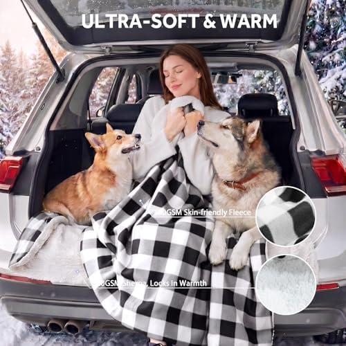 Sealy 12-Volt Electric Portable Heated Car Blanket, 59"x43", Black Plaid