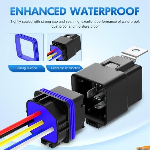 Nilight 5 Pack Waterproof Relay and Socket Harness 40/30 AMP