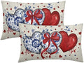 Valentines Day Pillow Covers 12x20 Set of 2 Red Blue Heart Throw Pillow Covers Love Pillowcase Linen Decoration Farmhouse Holiday Cozy Soft Cushion Case Couch for Indoor Outdoor Home Decor by Unknown