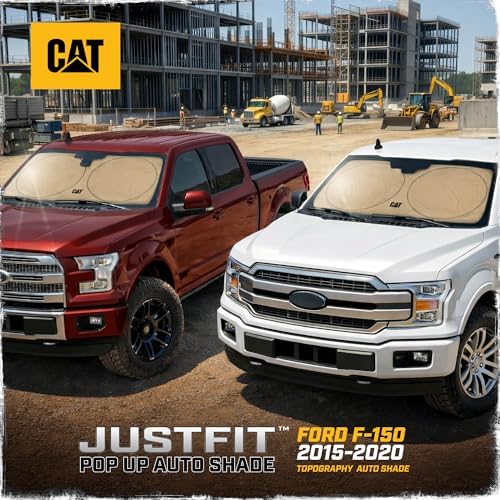 Windshield Sun Shade for Ford F-150 2015-2020, Foldable Truck Sunshade, UV Heat Blocker, Front Window Sun Shield, Interior Protection, Keeps Cab Cool, Heavy Duty Truck Accessory - Beige