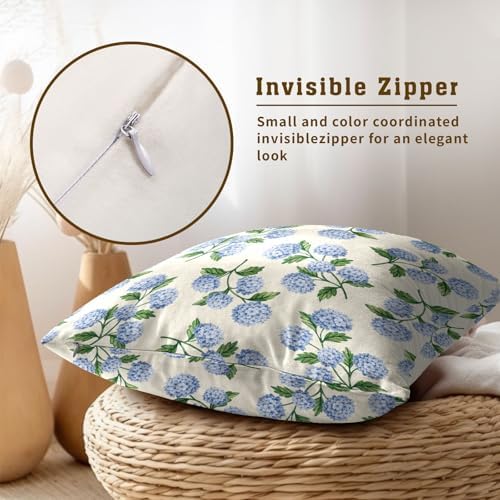 Sweetshow Blue Green Hydrangea Flower Throw Pillow Covers 22X22 Inches Set of 2 Spring Summer Floral Pillowcase Soft Cotton Square Seasonal Cushion Covers for Living Room Sofa Bedroom Decor - Image 4