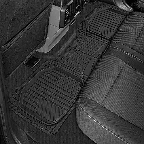 Motor Trend FlexTough™ Deep Dish Plus Rubber Car Floor Mats with Trunk Mat Cargo Liner, Front & Rear Combo Set fits Most Car SUV Van Coupe Sedan, Heavy Duty All Weather Trim to Fit