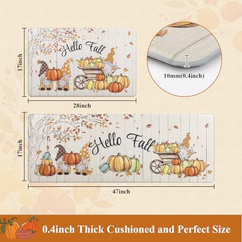 U'Artlines 2Piece Anti Fatigue Fall Kitchen Mats Rug Runner Set Hello Fall - Image 2