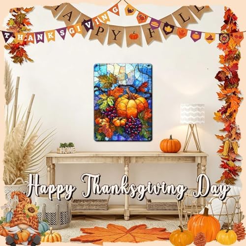 Thanksgiving Day Retro Tin Sign Pumpkin Metal Wall Decor for Kitchen Back Porch Hallway Fireplace 12x16Inch - Image 5