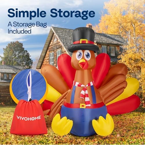 VIVOHOME 7.5ft Long Thanksgiving Inflatable LED Lighted Turkey with Chick - Image 5