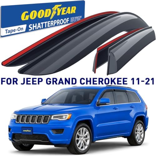 Goodyear Shatterproof Side Window Deflectors for Jeep Grand Cherokee 2011-2021, Tape-on Rain Guards, Window Visors for Cars, Vent Deflector, Vent Visor, Car Accessories, 4 pcs. - GY008845