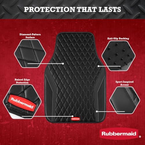 Rubbermaid Car Floor Mats, 4-Piece All Weather Floor Mats Set for Cars, SUVs & Trucks, Waterproof Heavy Duty PVC Automotive Floor Liners, Anti-Slip Front & Rear Mats, Black