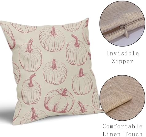 Pink Pumpkin Fall Pillow Covers 22x22 Set of 2 Autumn Themed Thanksgiving Harvest Print Decorative Throw Pillows Outdoor Farmhouse Pillowcases Cushion Case Seasonal Decor for Couch Sofa Bed - Image 4