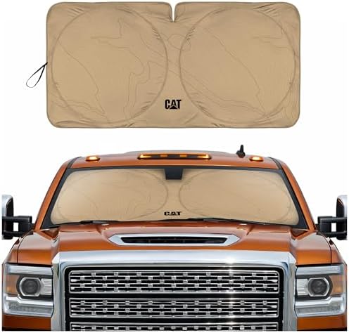 Windshield Sun Shade for GMC Sierra 3500 2015-2019, Foldable Front Window Sunshade, UV Heat Blocker, Interior Protection Sun Shield, Keeps Truck Cab Cool, Heavy-Duty Truck Accessory - Beige