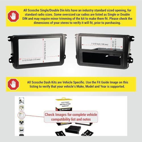 Scosche VW2317AB Double DIN or Single DIN + Pocket Radio Install Dash Kit Compatible with Select 2005-18 Volkswagen Vehicles - Aftermarket Car Stereo Installation - See Guide in Images for Vehicle Fit