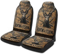 Deer Pattern Car Seat Covers, Trendy Universal Car Seat Protector Full Set, Automotive Seat Covers for Front Seats Rear Seat Back Seat Gift (Hunting Deer Fishing Sign, 2PC Front Seat Set)