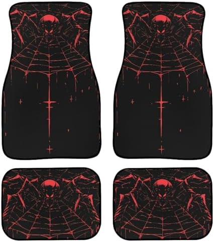 Gothic Skull Spider Print 4 Pcs All Weather Floor Mats Abstract Art Drawing Lines Spider Web Front & Rear Row Foot Mat Interior Accessories Universal Fit for SUV Sedan Van