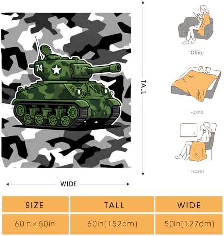 Camouflage Tank Throw Blanket, Gifts for Boys Teens Men Veterans, Soft Cozy Blanket for Couch Sofa Bed, Lightweight Warm Decor Throw for Living Room Bedroom, Dorm Travel Nap Blanket, 50"x60" - Image 2
