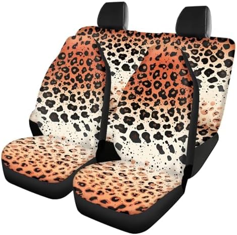 Brown Leopard Gradient Print Car Seat Covers 4Pcs Front & Rear Breathable Seat Covers Universal Fits for Truck, Sedan, SUV Auto Interior Protector Car Accessories