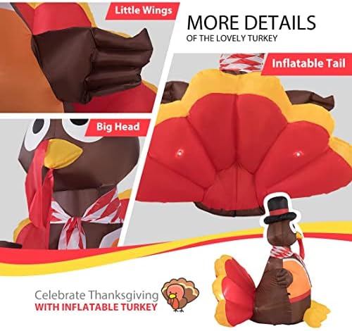 VIVOHOME 5ft Height Thanksgiving Inflatable LED Lighted Turkey with Hat - Image 3
