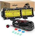 Nilight Led Light Bar 2PCS 6.5 Inch Amber 120W Spot Flood Combo 12000LM Waterproof Triple Rows Off Road Fog Lights with 16AWG Wiring Harness Kit-2 Lead, 2 Year Warranty