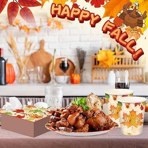 Sliner 180 Pcs Thanksgiving Disposable Dinnerware Set, Leaves - Image 5