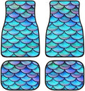 Mermaid Car Floor Mats Set of 4,Blue Mermaid Scale Print Vehicle Front Rear Carpets Mat Fish Scales Pattern Car Floor Carpets Rugs Non-Slip Auto Car Accessories Universal Fit for Car SUV Truck Van