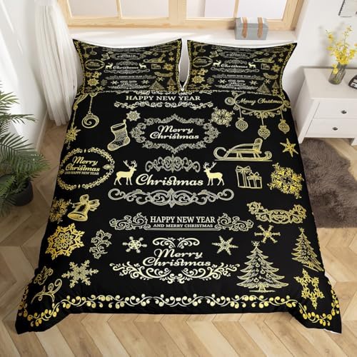 Merry Christmas Kids Duvet Cover Set Full Size,Deer Snowflake Rustic Farmhouse Bedding Set,Girls Boys Adults Room Decor,Christmas Trees Happy New Year Comforter Cover,Retro Quilt Cover,2 Pillowcases - Image 4