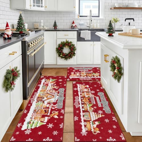 U'Artlines Christmas Kitchen Rugs and Mats Set of 3, Gingerbread Snowflake - Image 6