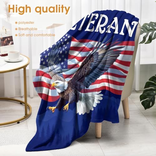 Veteran Gifts for Father Dad Men, American Stars Flag Eagle Throw Blanket Present for Veterans Day Retirement Birthday Christmas 50"x60" - Image 4