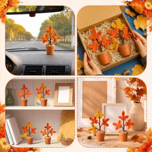 Suncalla 10 Pcs Crochet Fall Maple Leaves Tree Crochet Plant Autumn Gifts - Image 5