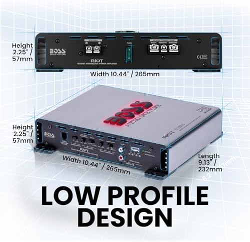 BOSS Audio Systems R1100M-S Monoblock Car Amplifier - 1100 High Output, 2-8 Ohm Stable, Low/High Level Inputs, Low Pass Crossover, MOSFET Power Supply