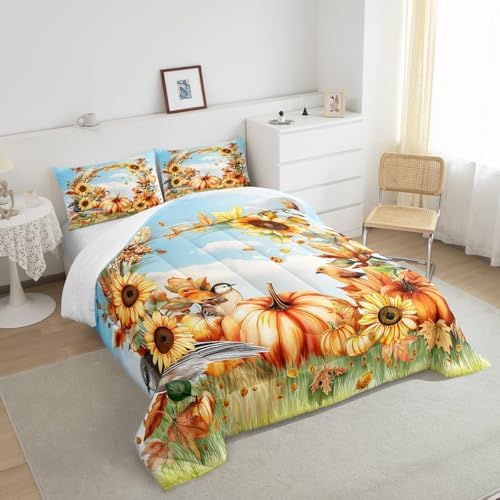 King Size Thanksgiving Comforter Set Sunflower Accessories Bedding, Kids Fall Decorations for Home Bedding Comforter Sets Autumn Decorations Fall Leaves Duvet Insert 3Pcs for Boys Girls Adults - Image 4