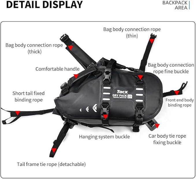 Motorcycle Saddle Bags Tail Bag, 20L Roll-top Waterproof Motor Detachable Side - Image 5