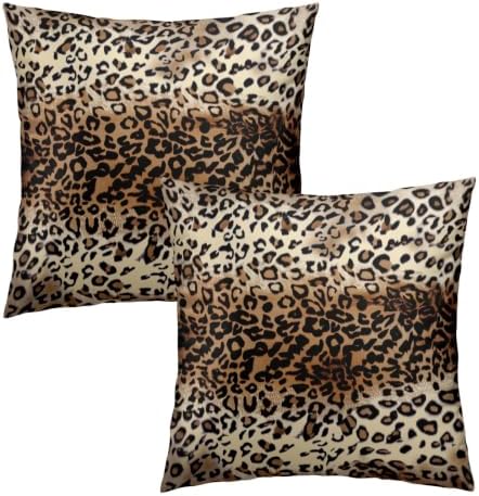 Sweetshow Brown Leopard Pillow Cover 12x12 Inches Cheetah Throw Pillows Set of 2 Soft Cotton Leopard Print Decorative Throw Pillow Covers for Home Couch Sofa Bedroom Livingroom - Image 2