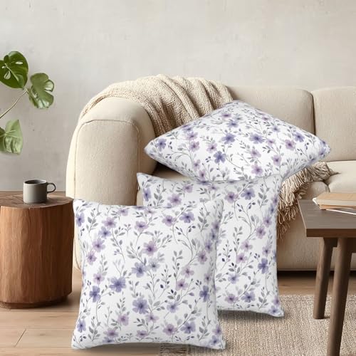 KiuLoam Spring Purple Floral Pillow Covers 20x20 Inch Set of 2, Grey Purple Flower Leaf Rustic Decorative Throw Pillows, Farmhouse Outdoor Square Cushion Cases for Sofa Couch Bed Home Decor - Image 6