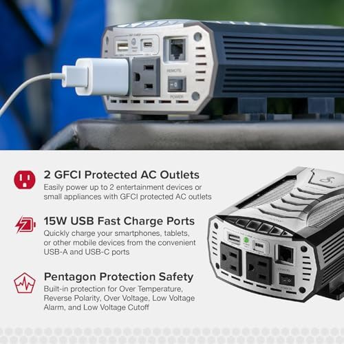 Cobra POWER 500W Power Inverter, Portable – 500-Watt Car Charger, 2 Grounded AC Outlets, 2 Fast Charge USB Ports and Remote Controller (CPIALCDG1) Compatible - Image 4