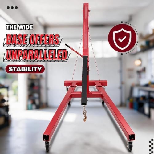 2 Ton Foldable Engine Hoist Cherry Picker Hydraulic Crane 6 Steel Casters - Image 2