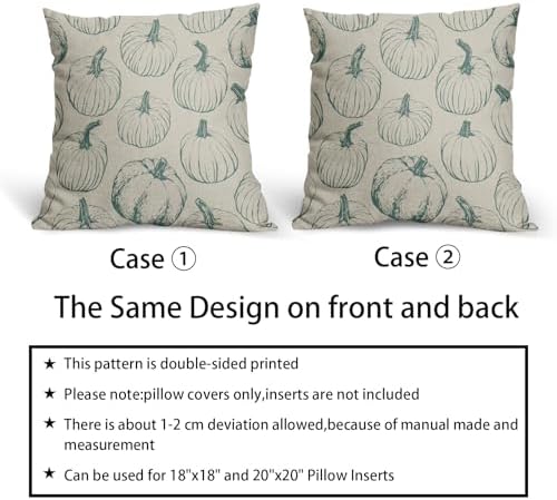 Light Blue Pumpkin Fall Pillow Covers 20x20 Set of 2 Autumn Themed Thanksgiving Harvest Print Decorative Throw Pillows Outdoor Farmhouse Pillowcases Cushion Case Seasonal Decor for Couch Sofa Bed - Image 5