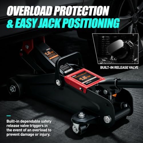 DNA Motoring 1.5 Ton Car Floor Jack Low Profile Hydraulic Trolley Service/Floor Jack, 1.5T / 3000 lbs Capacity, Lifting Range 5.3 Inch -12 Inch, with Storage Case, Black, TOOLS-00327-BK - Image 5