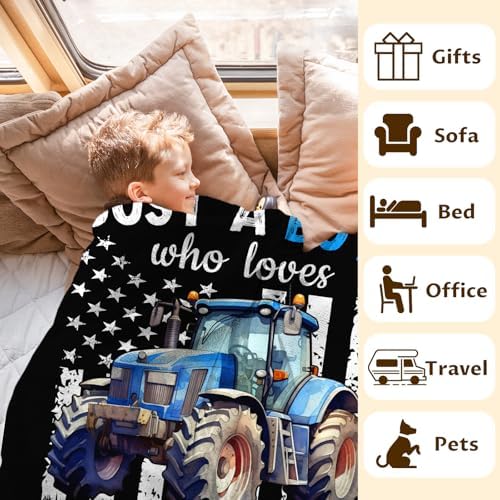 Tractor Blanket for Boys, Cute Farm Trucks Throw Blanket Gifts for Kids Teens Truck Lovers, 50x60 Inches Black Soft Flannel Car Blankets for Couch Sofa,Tractor Decor for Bedroom - Image 3