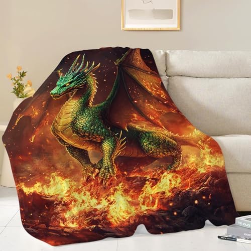 Dragon Blanket Mythical Fire Dragon Throw Blankets Fantasy Print Cozy Fleece Flannel Stuff Plush Lightweight Bedding Lover Gifts for Men Women Adults for Couch Sofa Bed Decor 60"X80" - Image 4