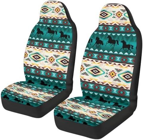 Western Horse Aztec Car Seat Covers Breathable Front Seat Covers Washable Cover Protection Interior Accessories Easy to Install Suitable Fits Most Car Auto SUV Sedan