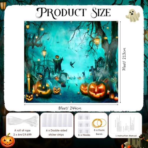Teenyyou Halloween Garage Door Cover 7 x 8 ft Spooky Graveyard Scene - Image 2