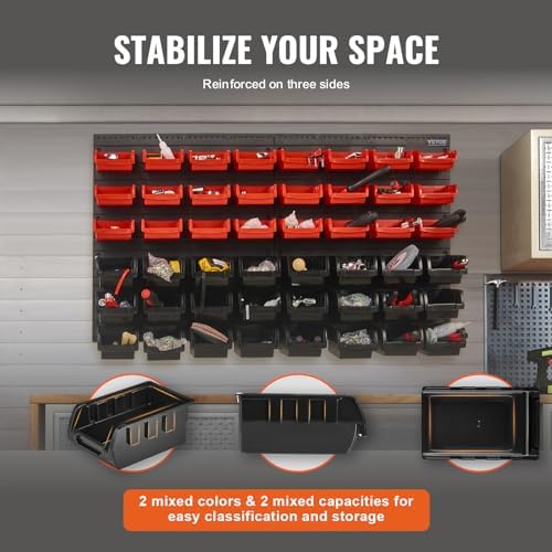 VEVOR 48-Bin Wall Mounted Storage Bins Parts Rack Organizer Garage Shop Tool Organizer for Screws, Nuts, Bolts, Nails, Beads, and Small Hardware Parts, With Wall Panels - Image 4
