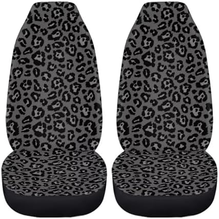 Black Gray Leopard Car Seat Covers Full Set of 2 Automobile Front Seat Covers Vehicle Accessories Carseat Seat Covers Cushion Pad Mat for SUV Trucks Chairs Vans Auto